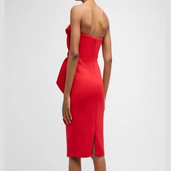 NWT $398 BADGLEY MISCHKA Strapless Bow Front Bodycon Scuba Midi Dress Red US 8 - Picture 2 of 4